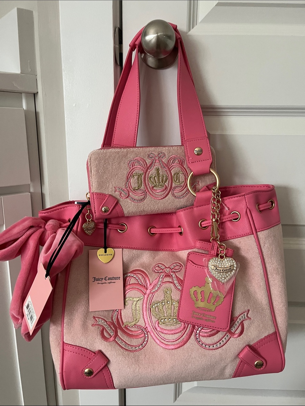 Viral Pink Crown Daydreamer Tote Bag & Matching wallet with Heart Charms